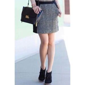 J. Crew Wool & Tweed Pencil Skirt in Black & Tan Chevron Print Women’s Size 0